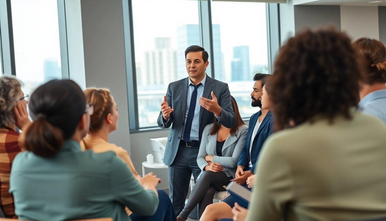 Executive Communication Coach leading a dynamic session with engaged business leaders.