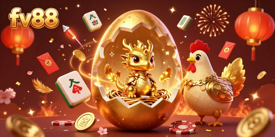 Experience premium gaming at FV88 with a golden dragon and poker chips in a festive scene.