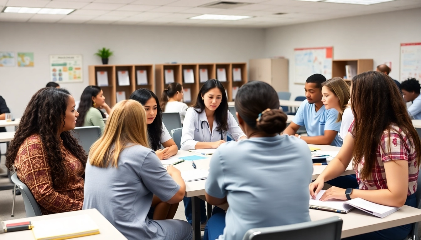 Interactive learning at NCLEX review center Houston TX showcasing students in study mode.