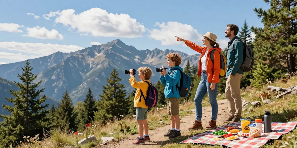 Family enjoying hiking adventures with mantra88 in beautiful mountain scenery.