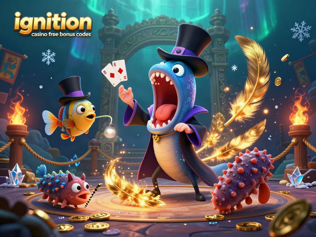 Ignition casino free bonus codes captured in a vibrant 3D underwater casino illustration with unique characters.