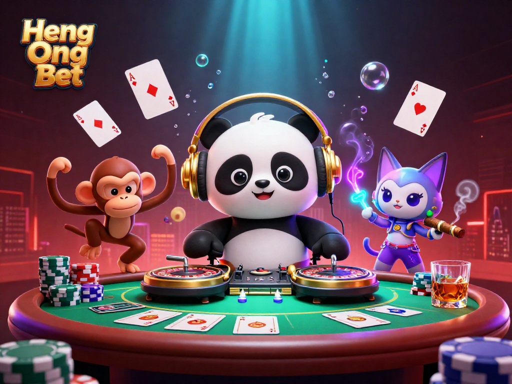 Experience Heng Ong Bet with vibrant characters and dynamic casino elements in a thrilling scene.