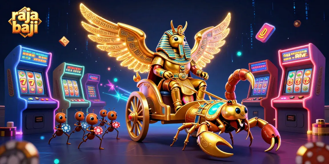 Engage in thrilling gameplay with raja baji's colossal scarab beetle amidst rich casino elements.