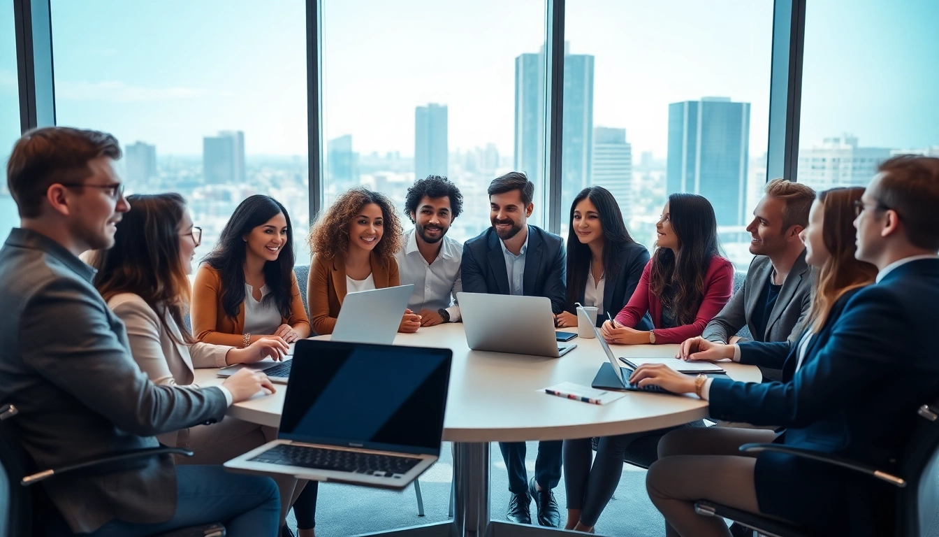Staffing agencies professionals collaborating in a modern office environment.