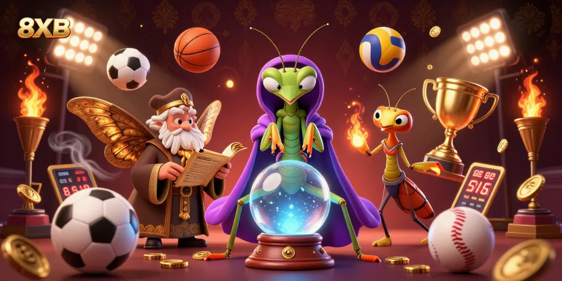 Engage with 8XBET's gamble excitement through a vibrant 3D illustration of fortune teller magic.