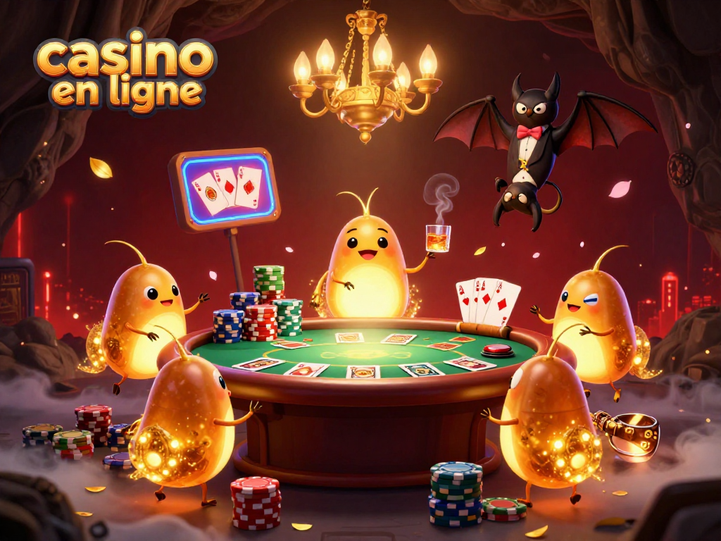 Jouez au casino en ligne avec une scène captivante de vers luisants illuminant une salle de poker.