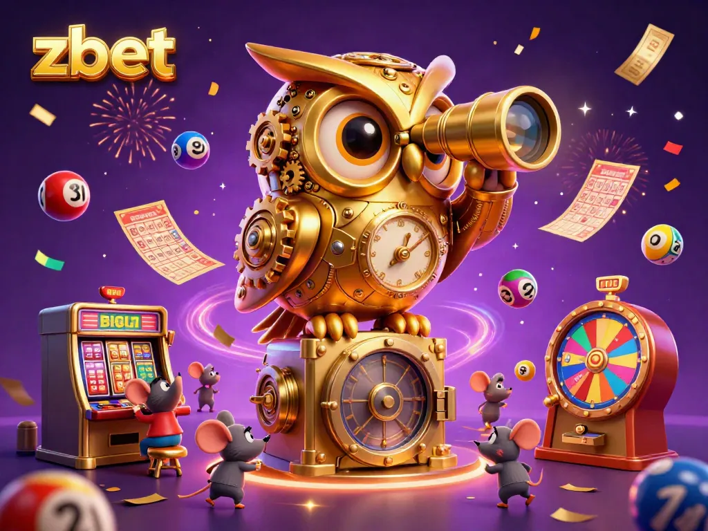 Zbet enhances your casino experience with its vibrant 3D illustration showcasing an owl and thrilling gambling elements.