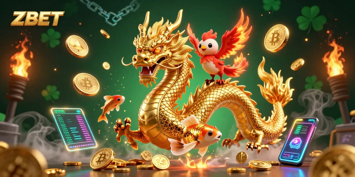 Experience the excitement of ZBET with a fierce dragon and vibrant coins raining down in this dynamic casino illustration.